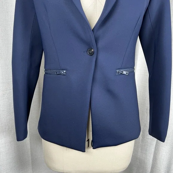 NEW! J.McLaughlin Scuba Knit Navy Blue Blazer Women's 6 Career On Button